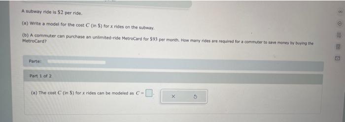 Solved A Subway Ride Is $2 Per Ride. (a) Write A Model For | Chegg.com