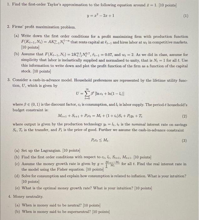 Solved 1. Find the first-order Taylor's approximation to the | Chegg.com