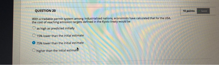 Solved QUESTION 20 10 points Saved With a tradable permit | Chegg.com