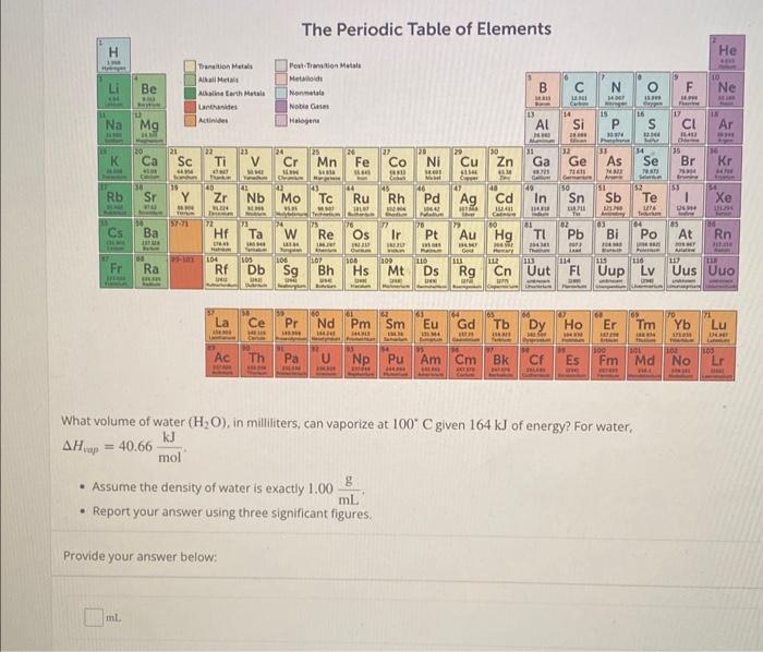 Solved The Periodic Table of Elements What volume of water | Chegg.com