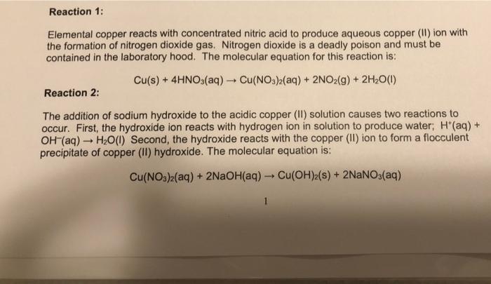 Solved НЕ Prelab Synthesis And Reactions With Copper 3493