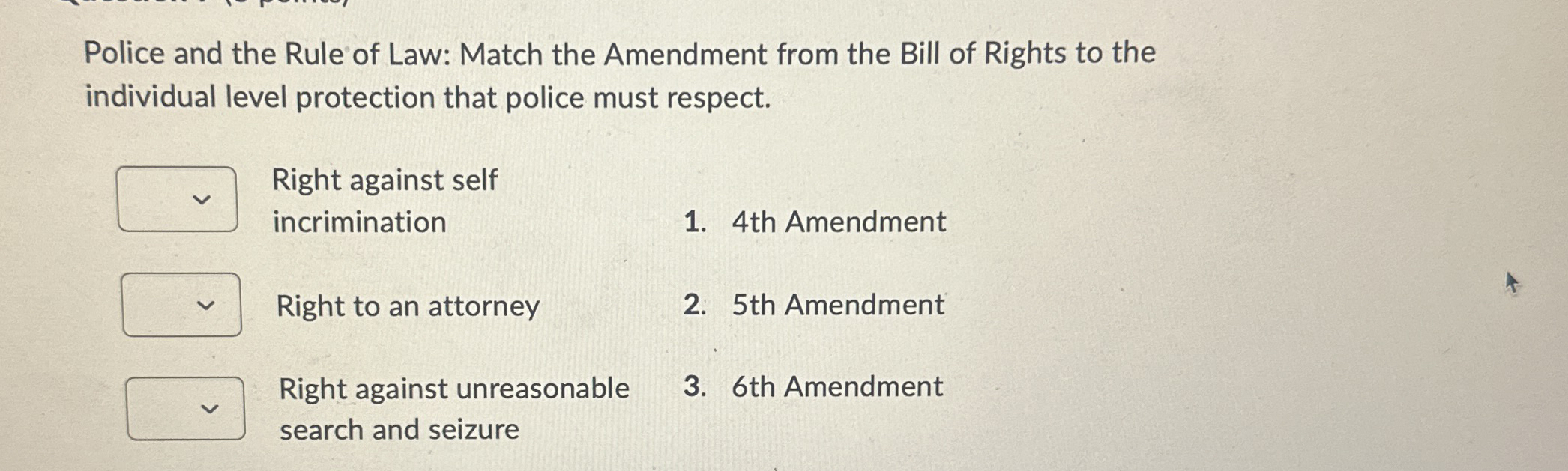 Solved Police and the Rule of Law: Match the Amendment from | Chegg.com