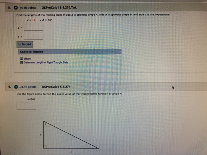 Solved 8 4 16 Points OSPreCalc 5 4 270 Tut Find The Chegg Com