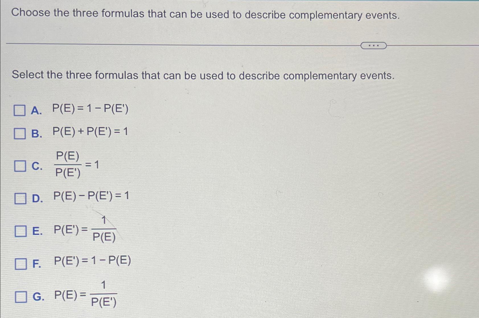 Solved Choose the three formulas that can be used to | Chegg.com