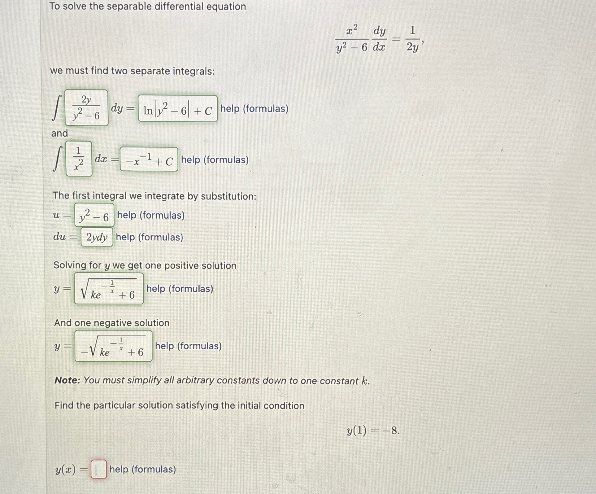Solved To solve the separable differential | Chegg.com