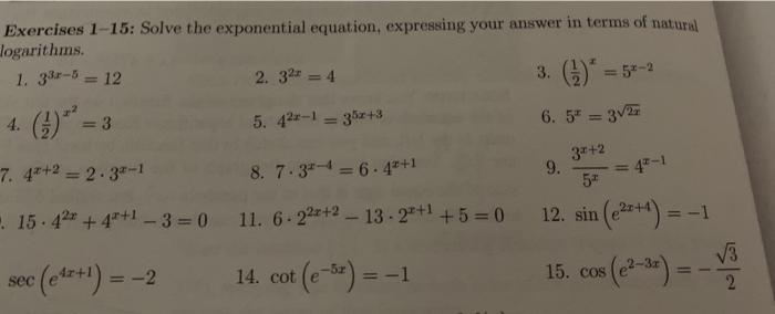 Solved Exercises 1-15: Solve the exponential equation, | Chegg.com