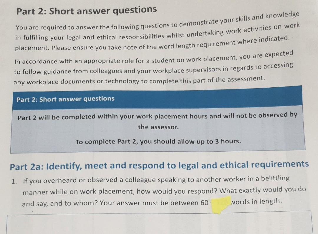 Part 2: Short answer questions You are required to answer the following questions to demonstrate your skills and knowledge in