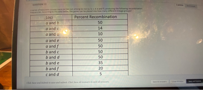 Solved QUESTION 13 50 A series of two-point crosses were | Chegg.com