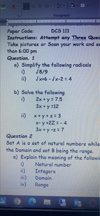Solved -A- i) ii) ===-12- 2-ª- Paper Code: Instructions: | Chegg.com