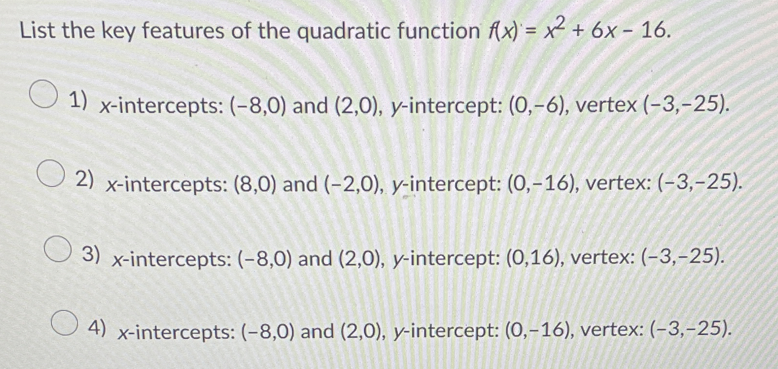 Solved List the key features of the quadratic function | Chegg.com