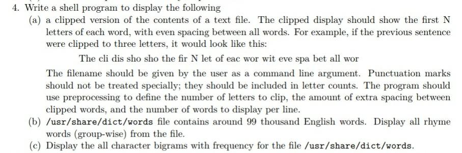 4. Write a shell program to display the following (a) | Chegg.com