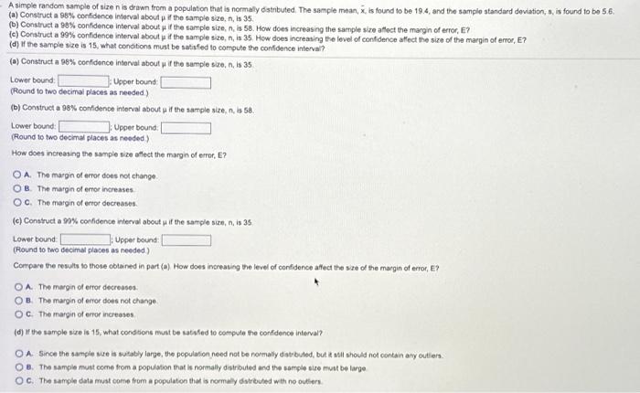 Solved A simple random sample of size n is drawn from a | Chegg.com