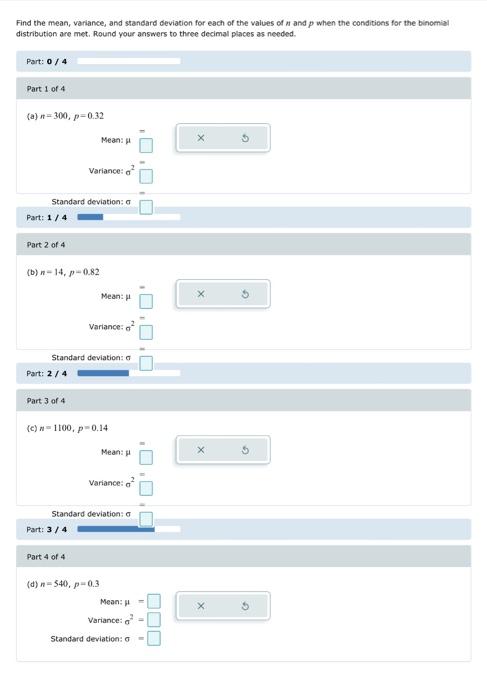 Solved Find the mean, variance, and standard deviation for | Chegg.com