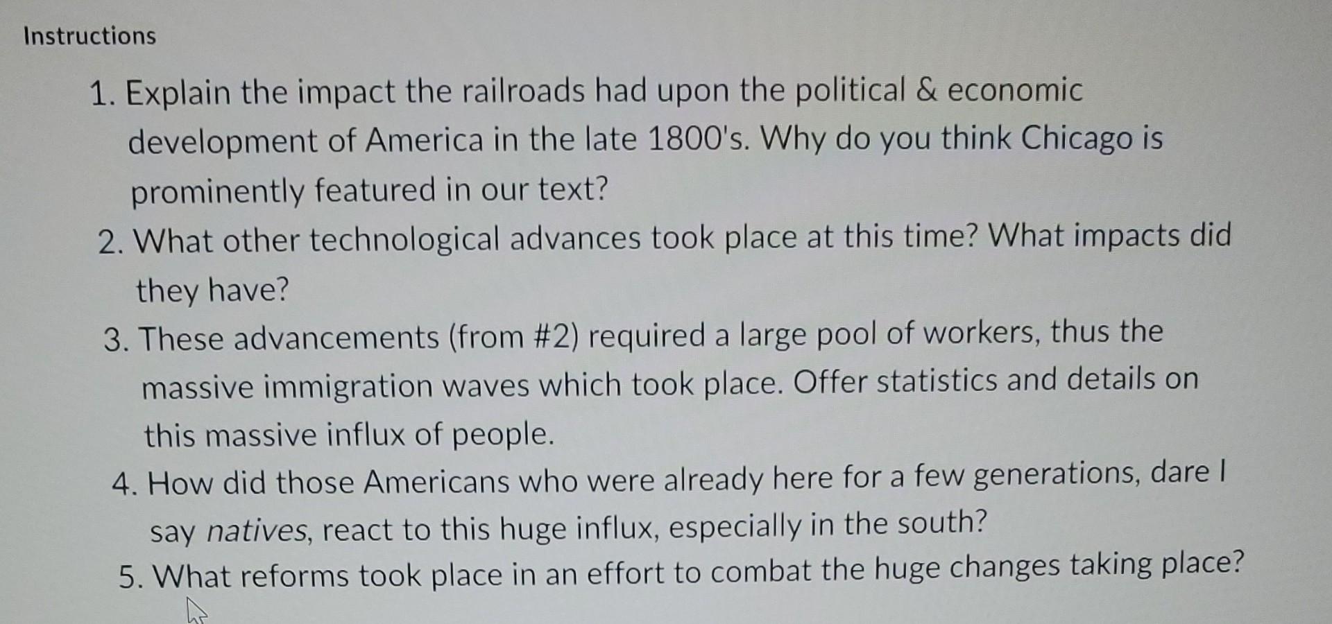 1 Explain The Impact The Railroads Had Upon The Chegg 1 Explain The Impact The Railroads Had Upon The Chegg
