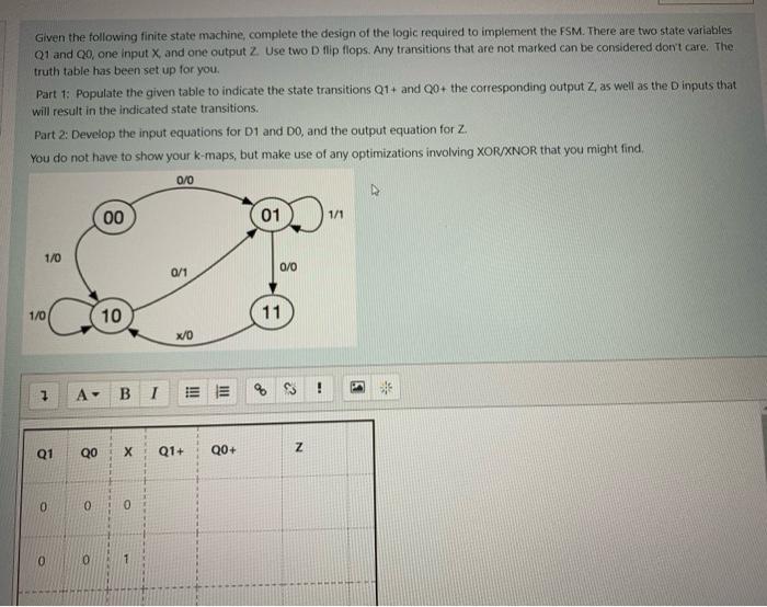 Solved Given The Following Finite State Machine, Complete | Chegg.com