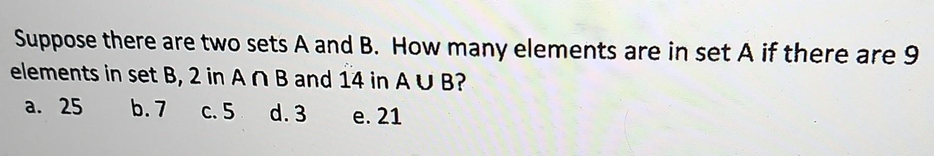 Solved Suppose There Are Two Sets A And B. How Many Elements | Chegg.com