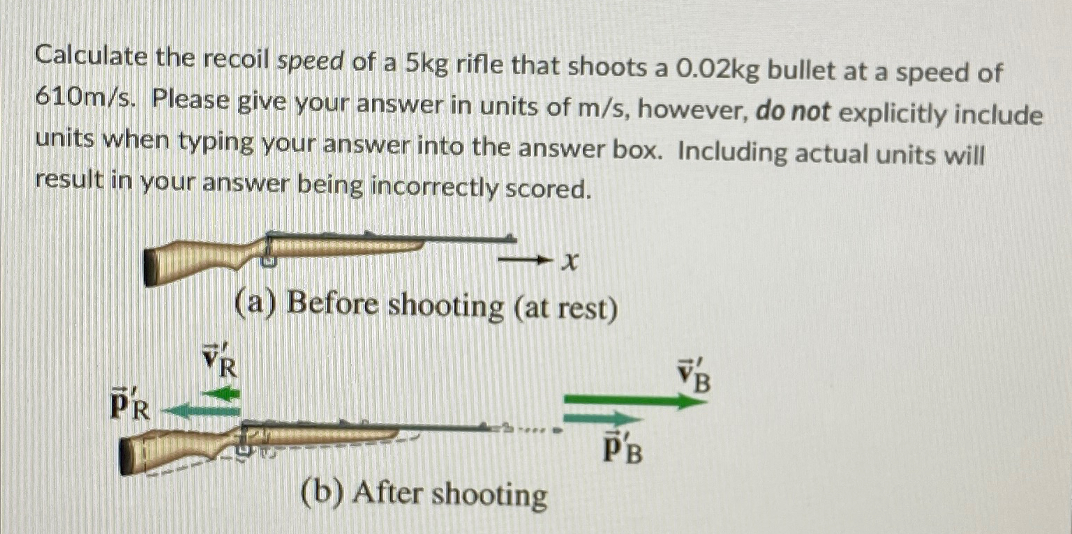 Solved Calculate the recoil speed of a 5kg ﻿rifle that