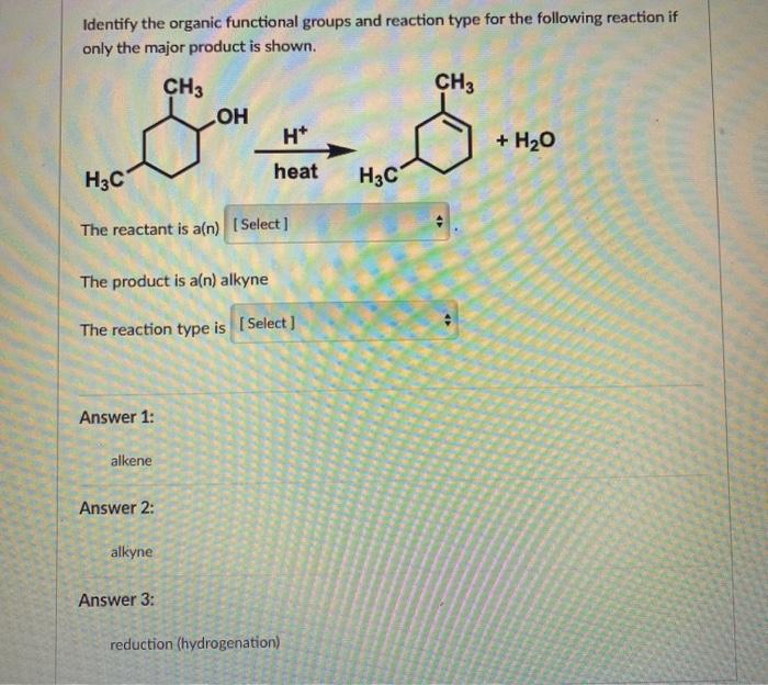 Solved Identify the organic functional groups and reaction | Chegg.com