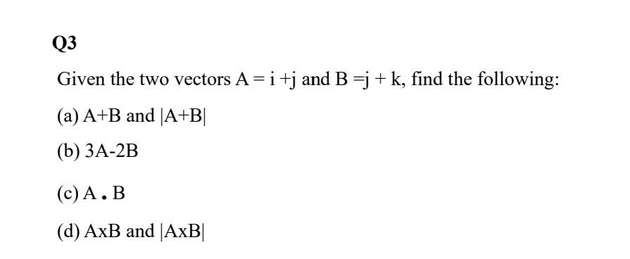 Solved Given The Two Vectors A=i+j And B=j+k, Find The | Chegg.com