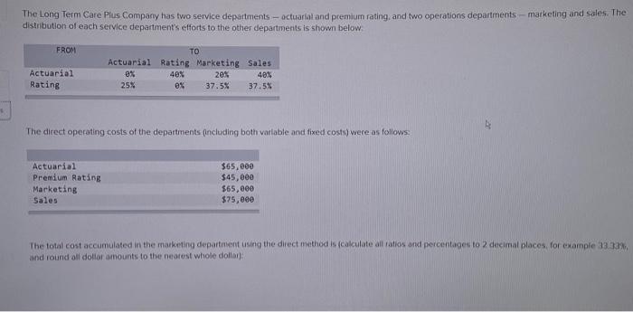 Solved The Long Term Care Plus Company Has Two Service 