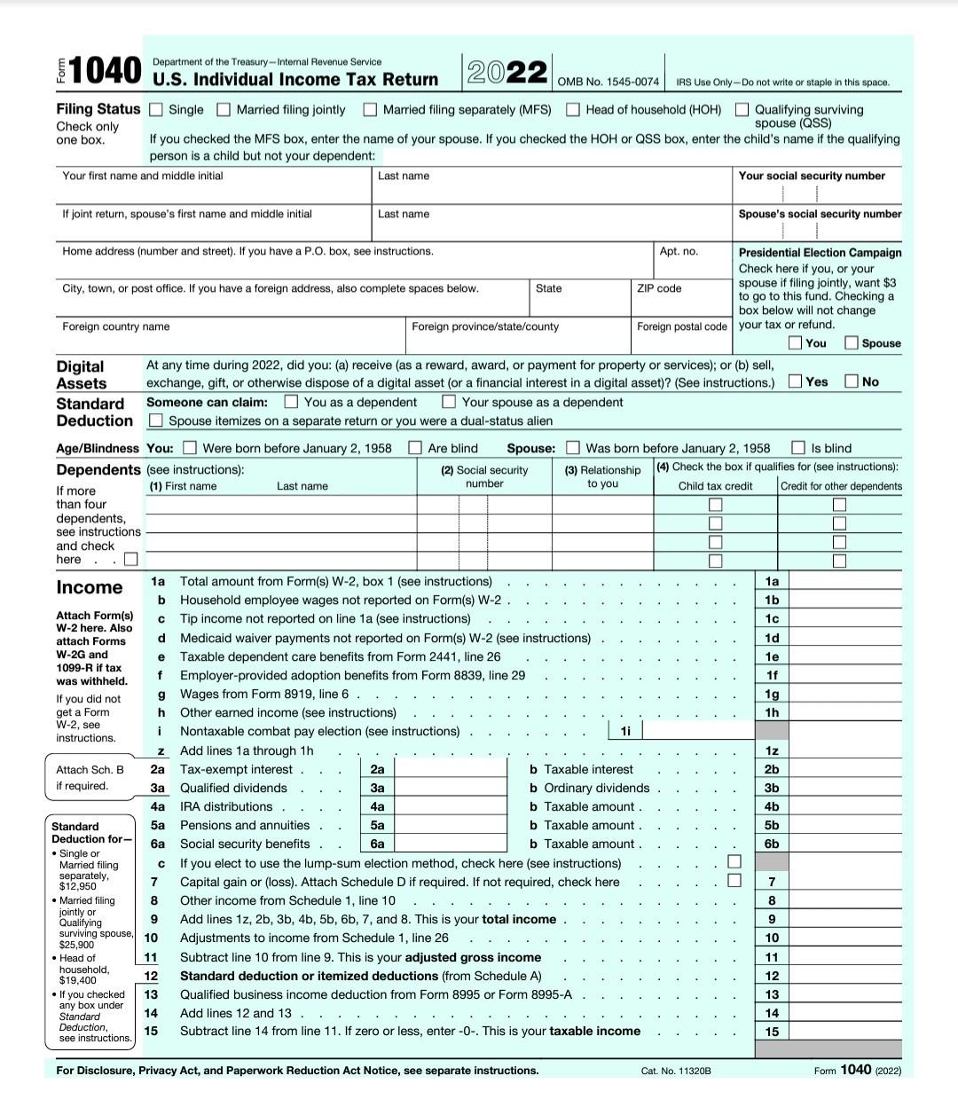 1040 Department of the Treasury-Intemal Revenue | Chegg.com