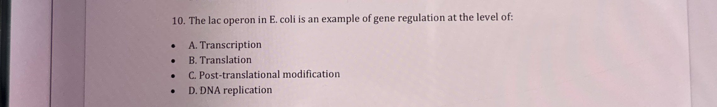 Solved The lac operon in E. ﻿coli is an example of gene | Chegg.com