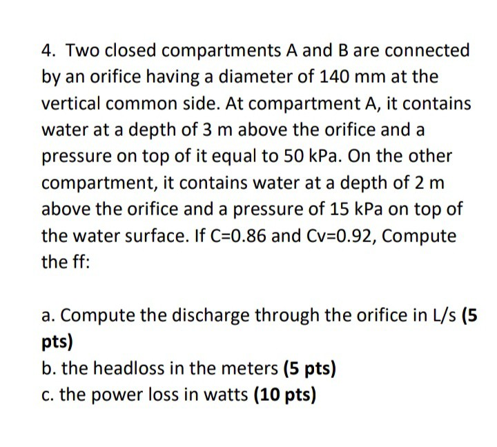 Solved 4. Two closed compartments A and B are connected by | Chegg.com