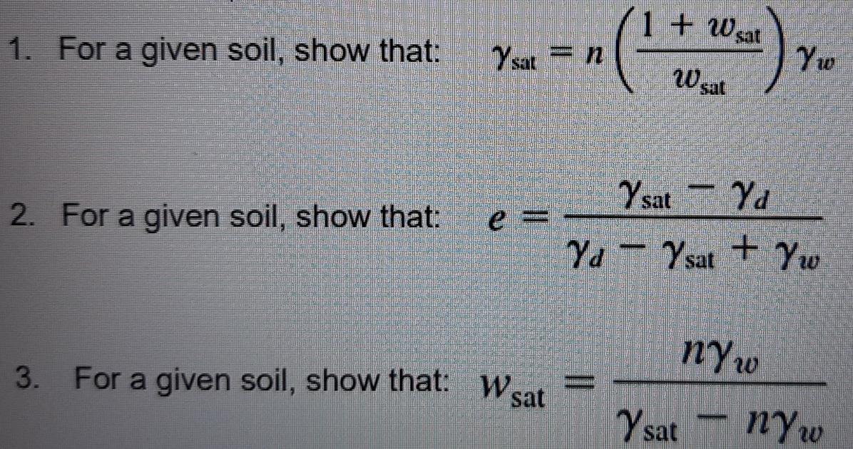 Solved Wsat For A Given Soil Show That Ysat N Chegg Com