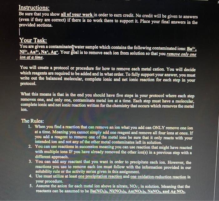 Solved Instructions: Be sure that you show all of your work | Chegg.com