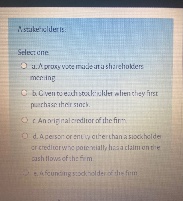 solved-a-stakeholder-is-select-one-o-a-a-proxy-vote-made-chegg