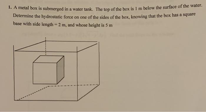 Solved 1. A metal box is submerged in a water tank. The top | Chegg.com