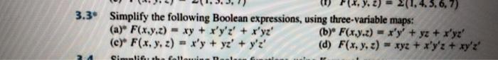 Solved 3.3. Simplify The Following Boolean Expressions, | Chegg.com