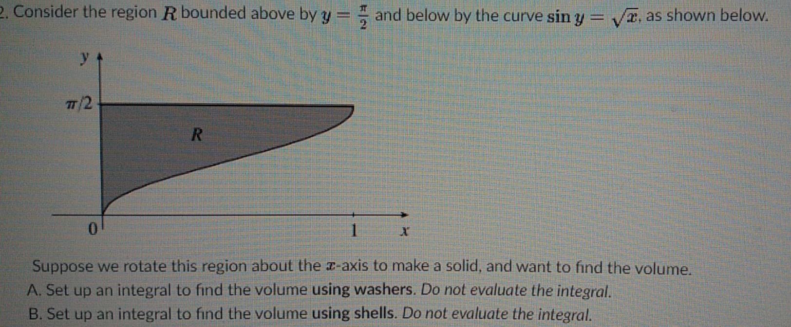 Solved 2. Consider the region R bounded above by y = and | Chegg.com