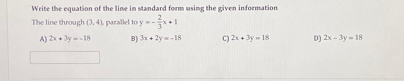 Solved Write the equation of the line in standard form using | Chegg.com