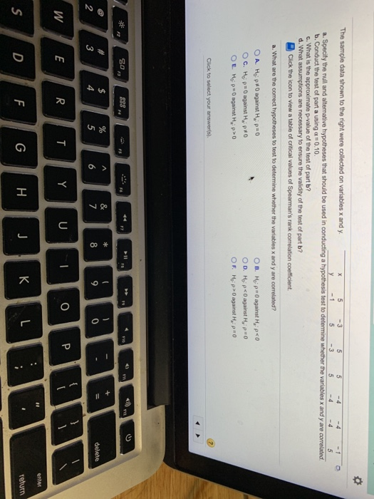 Solved The sample data shown to the right were collected on | Chegg.com