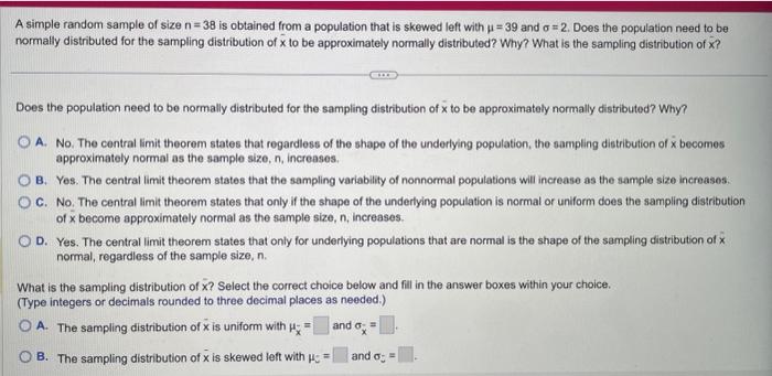 Solved A simple random sample of size n=38 is obtained from | Chegg.com