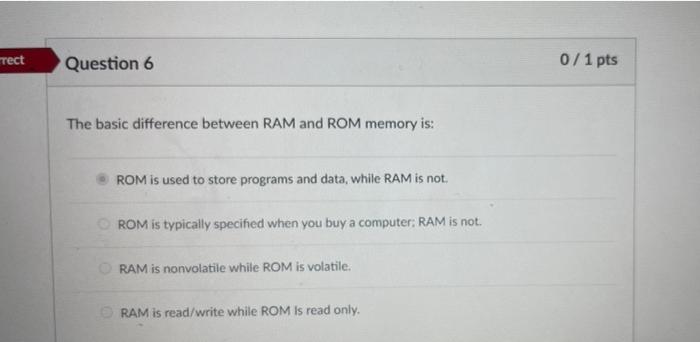 Write the difference hot sale between ram and rom