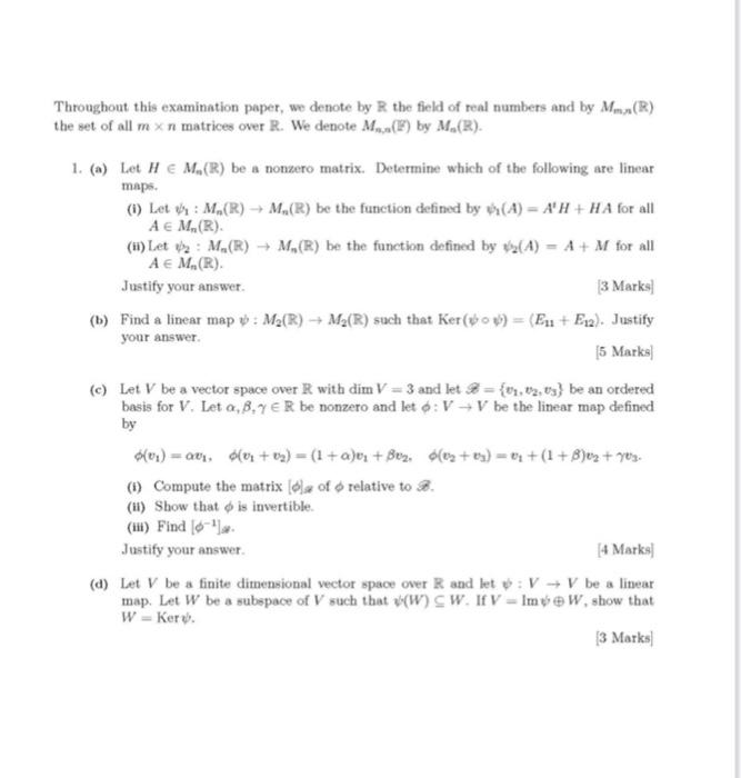 Solved Throughout This Examination Paper We Denote By Th Chegg Com