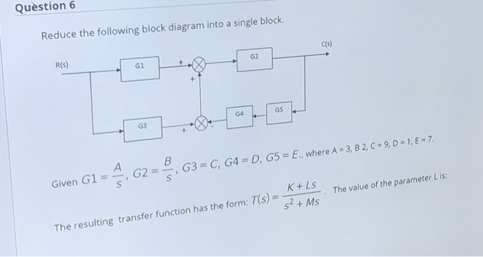 Solved Question 6 Reduce The Following Block Diagram Into A | Chegg.com