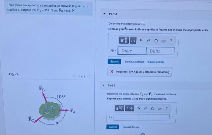 Solved Three Forces Are Applied To A Tree Sapling, As Shown | Chegg.com