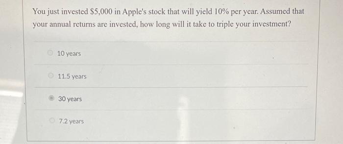 Solved You Just Invested $5,000 In Apple's Stock That Will | Chegg.com