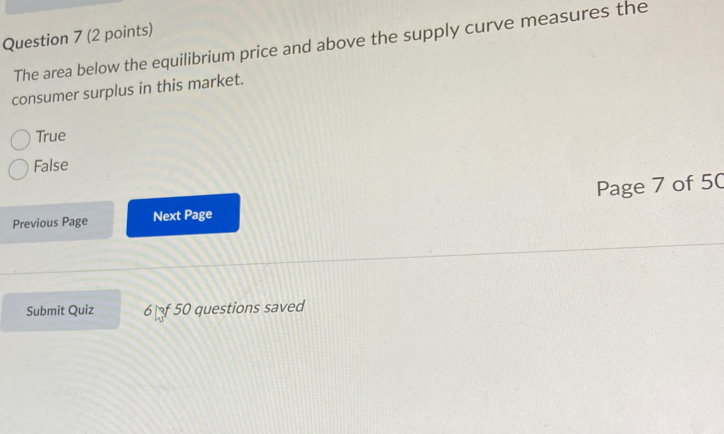 Solved Question 7 (2 ﻿points)The area below the equilibrium | Chegg.com