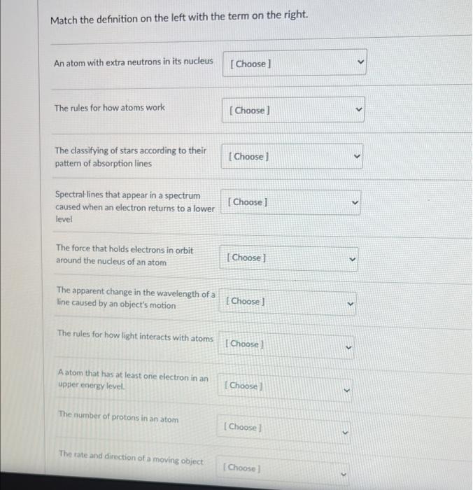 Solved Match the definition on the left with the term on the | Chegg.com