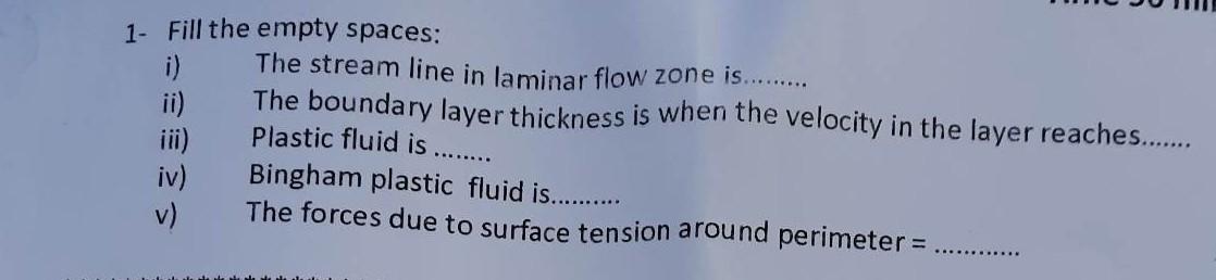 Solved 1- Fill the empty spaces: i) The stream line in | Chegg.com