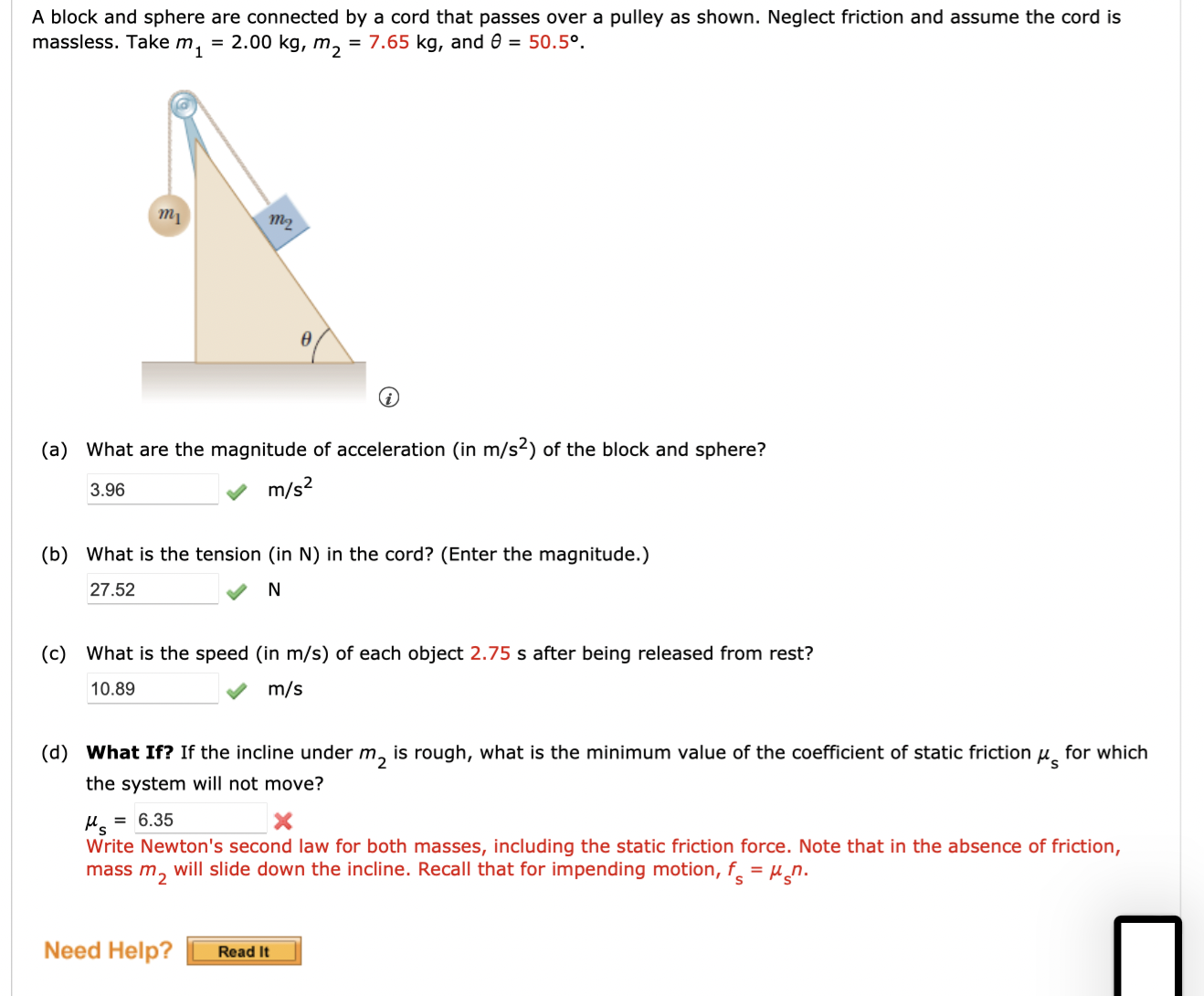 Solved A block and sphere are connected by a cord that | Chegg.com