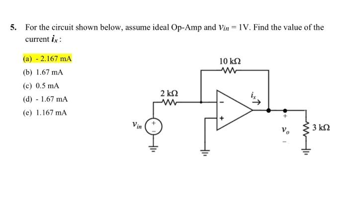 Solved 5. For the circuit shown below, assume ideal Op−Amp | Chegg.com