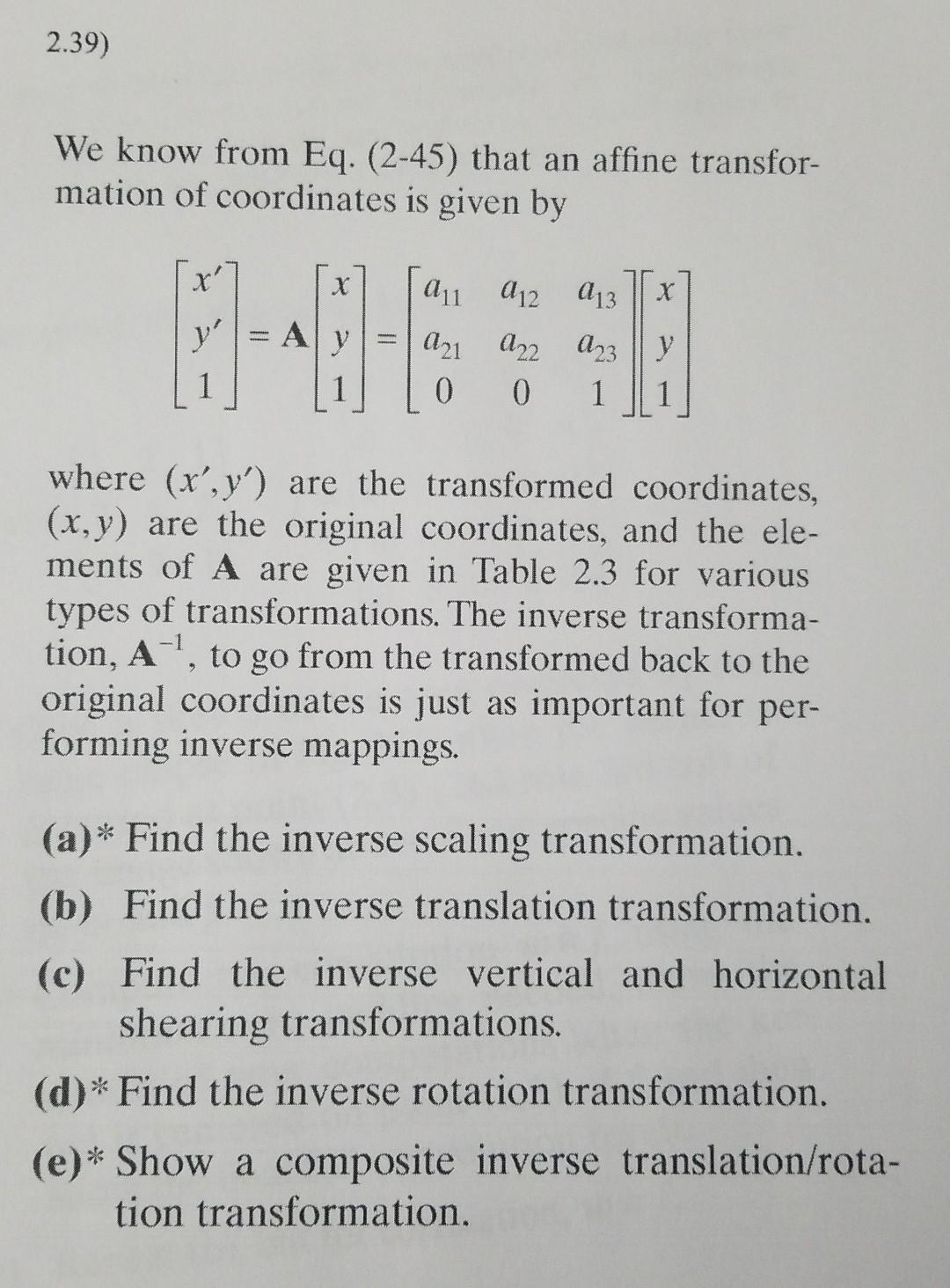 Solved Affine Transformations Transformation Name Affine | Chegg.com