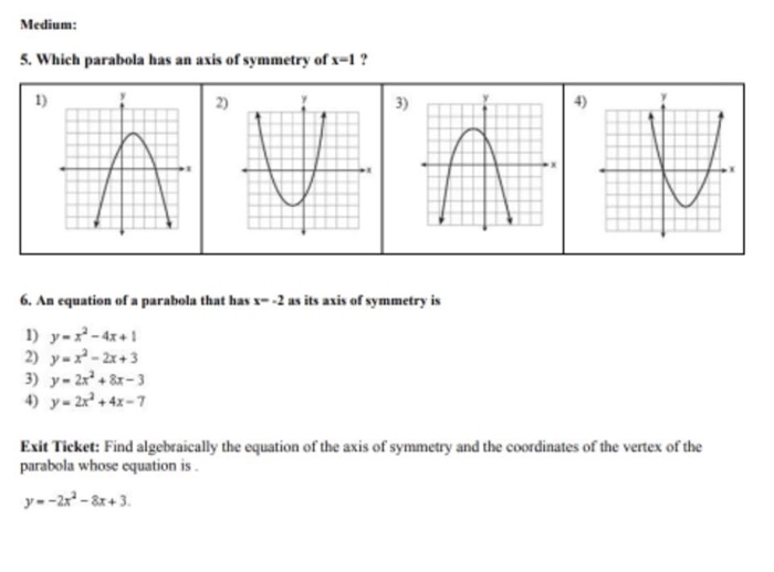 Solved Medium 5 Which Parabola Has An Axis Of Symmetry Of Chegg Com