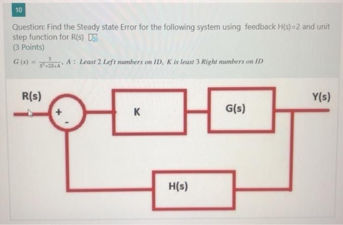 Solved 10 Question: Find the Steady state Error for the | Chegg.com