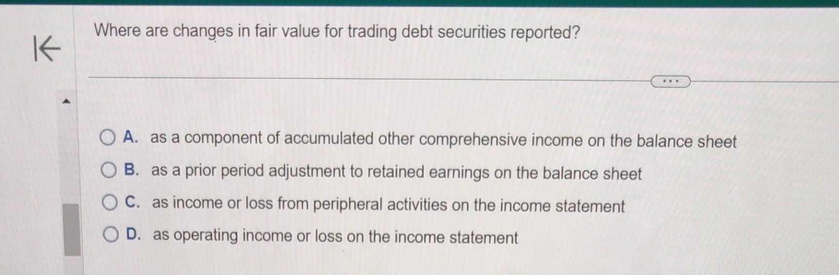 Solved Where are changes in fair value for trading debt | Chegg.com